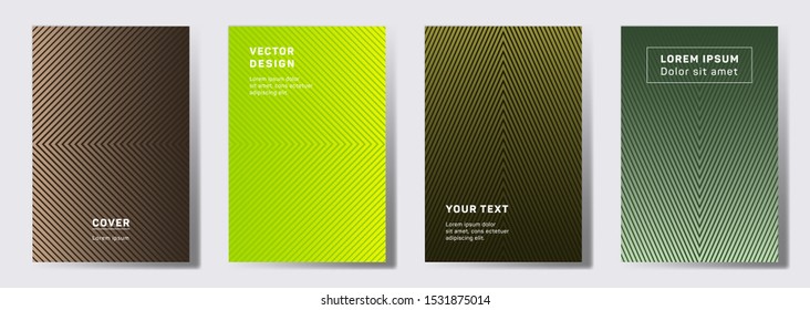 Colored cover templates set. Geometric lines patterns with edges, angles. Modern poster, flyer, banner vector backgrounds. Lines texture, header title elements. Cover page templates.