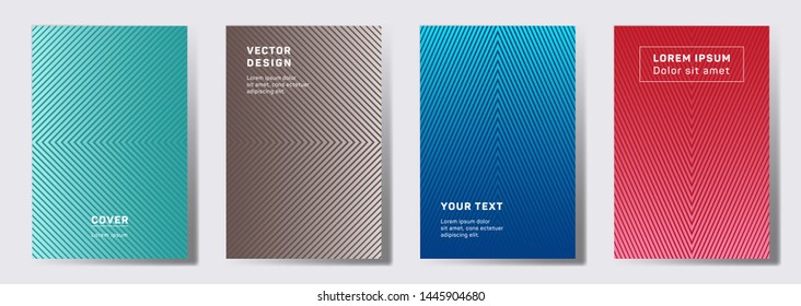 Colored covers linear design. Geometric lines patterns with edges, angles. Digital backgrounds for cataloges, corporate brochures. Line shapes patterns, header elements. Cover page templates.