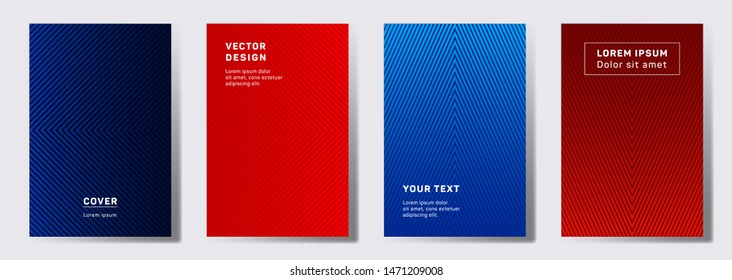 Colored covers linear design. Geometric lines patterns with edges, angles. Digital backgrounds for notepads, notice paper covers. Lines texture, header title elements. Cover page templates.