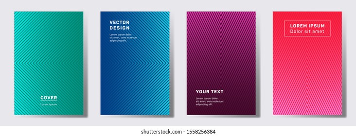 Colored covers linear design. Geometric lines patterns with edges, angles. Linear poster, flyer, banner vector backgrounds. Line shapes patterns, header elements. Cover page layouts set.