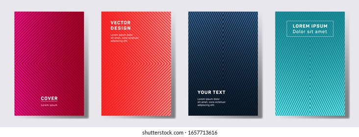 Colored covers linear design. Geometric lines patterns with edges, angles. Abstract poster, flyer, banner vector backgrounds. Line stripes graphics, title elements. Cover page templates. svg