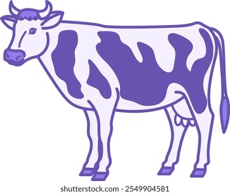 Colored Cow Icon. Vector Illustration. Female Cattle. Agriculture, Farming. Cow with Horns, Tail, and Hooves. Domestic Animals Concept