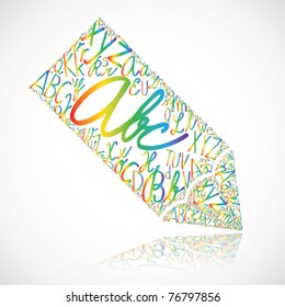 Colored crayon made of alphabet letters