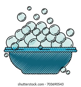 colored crayon silhouette with bowl and soap bubbles vector illustration