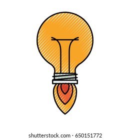 colored crayon silhouette of bulb light in shape of rocket vector illustration