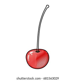 colored crayon silhouette of cherry with stem vector illustration
