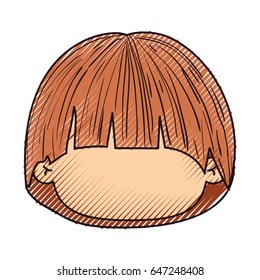 colored crayon silhouette of faceless head of little kid with mushroom hairstyle vector illustration