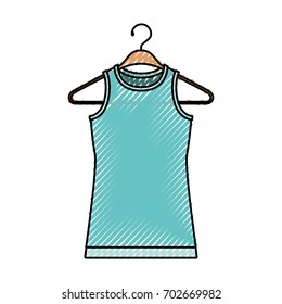 colored crayon silhouette of female t-shirt without sleeves in clothes hanger vector illustration