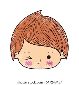 colored crayon silhouette of kawaii head of little boy winking eye vector illustration