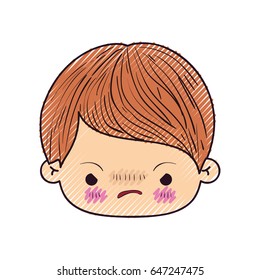 colored crayon silhouette of kawaii head of little boy with facial expression angry vector illustration