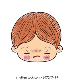 colored crayon silhouette of kawaii head of little boy with facial expression angry with closed eyes vector illustration