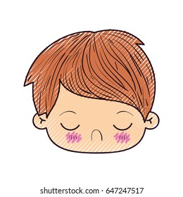 colored crayon silhouette of kawaii head of little boy with facial expression disgust with closed eyes vector illustration