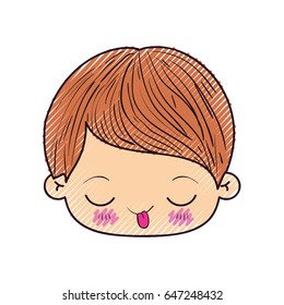 colored crayon silhouette of kawaii head of little boy with funny facial expression in closeup vector illustration