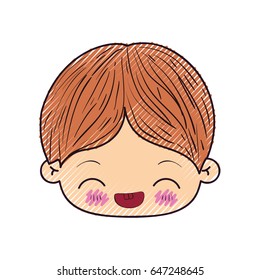 colored crayon silhouette of kawaii head of little boy with facial expression laughing in closeup vector illustration