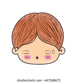 colored crayon silhouette of kawaii head of little boy with facial expression of tired vector illustration