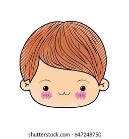 colored crayon silhouette of kawaii head of little boy with facial expression exhausted vector illustration
