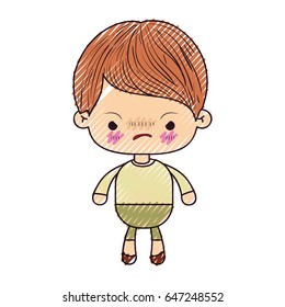 colored crayon silhouette of kawaii little boy with facial expression angry vector illustration