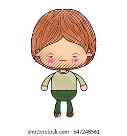 colored crayon silhouette of kawaii little boy with facial expression nervous vector illustration