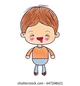 colored crayon silhouette of kawaii little boy with facial expression funny with closed eyes vector illustration