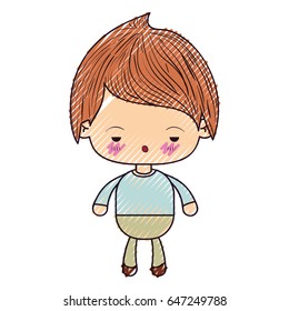 colored crayon silhouette of kawaii little boy with facial expression sad vector illustration
