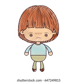 colored crayon silhouette of kawaii little boy with facial expression bored vector illustration