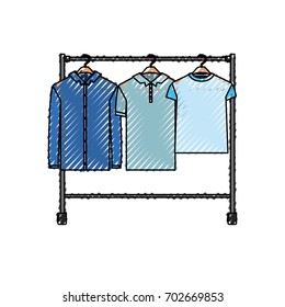 colored crayon silhouette of male clothes rack with shirts short and long sleeves vector illustration