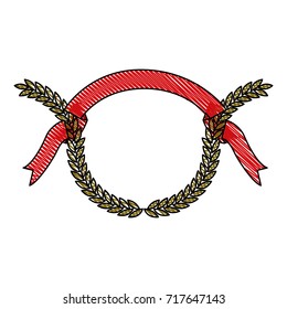 colored crayon silhouette olive branches and ribbon on top vector illustration