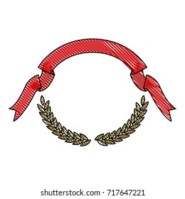 colored crayon silhouette olive branches and ribbon on top vector illustration