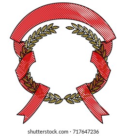 colored crayon silhouette olive branches and ribbon interlace vector illustration