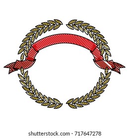 colored crayon silhouette olive branches forming a circle with ribbon on top vector illustration