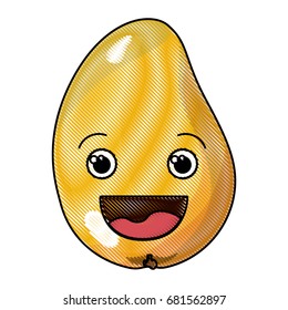 colored crayon silhouette of smiling cartoon mango fruit vector illustration