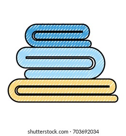 colored crayon silhouette of stack folded bath towels vector illustration