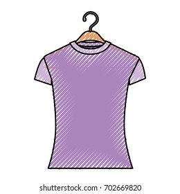 colored crayon silhouette of woman t-shirt in hanger vector illustration