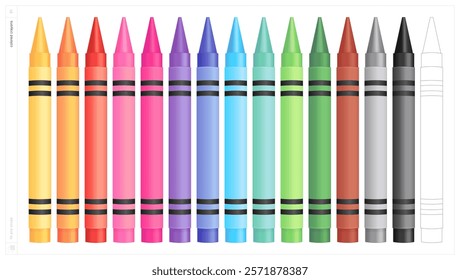 Colored crayons. Vector illustration. Fill and stroke.