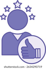 Colored Credibility Icon. Vector Illustration. Quality That Allows You to Believe or Trust. Reliability, Authority. Hand with Thumbs Up and Five Stars. Influencer Concept
