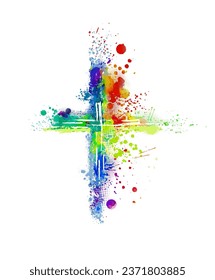 farbiges Kreuz aus Blöcken. Frohe Ostern! Handzeichnung. Nicht AI, Illustrat3. Vektorgrafik