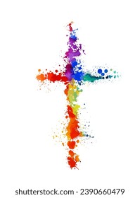 cruz de color hecha de manchas. Feliz Pascua. dibujo a mano. No IA, ilustración vectorial
