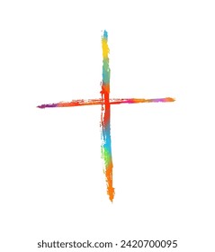 colored cross made of blots. Happy easter. hand drawing. Not AI, Vector illustration