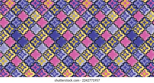 Colored crosses, texture seamless pattern. Wallpaper vector with cute and kawai crosses. Print and seamless pattern, design of textiles.