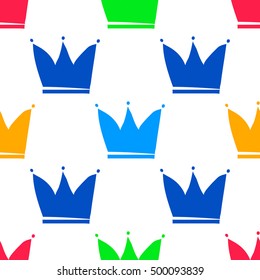  Colored crown on a white background. Seamless pattern. Vector.