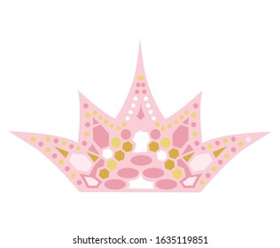 colored crown for princess. Beautiful vector illustration for girl and dolls. Pink and gold colors. Children's education concept. 