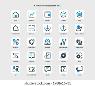 Colored Cryptocurrency Icon set for mobile app. 