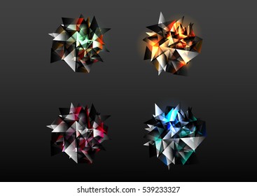 Colored crystals on a dark background. Crystal elements - vector illustration. The transformation element.