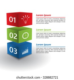 Colored Cube 3D with Number and Business Icon, Text Information, 3 Options, Vector Illustration.
