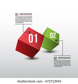 Colored Cube 3D with Number and Text Information, 2 Options, Vector Illustration.