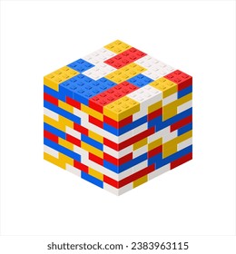 Colored cube made from random blocks. Vector