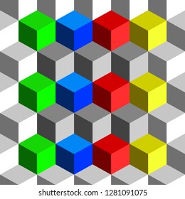 Colored cube pattern. Endless cubic background. Cube pattern. Cube vector. Cube background. Abstract vector. Abstract background. Modern pattern. Geometric cubes background for your design. Design. 