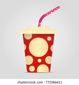 A colored cup for various drinks with a straw. Vector template for design
