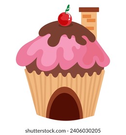 Colored cupcake house candy icon Vector illustration