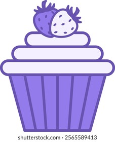 Colored Cupcake Icon. Vector Illustration. Edible Sweet Cookies Decorated With Strawberries. Tasty Food. Fast Food Concept